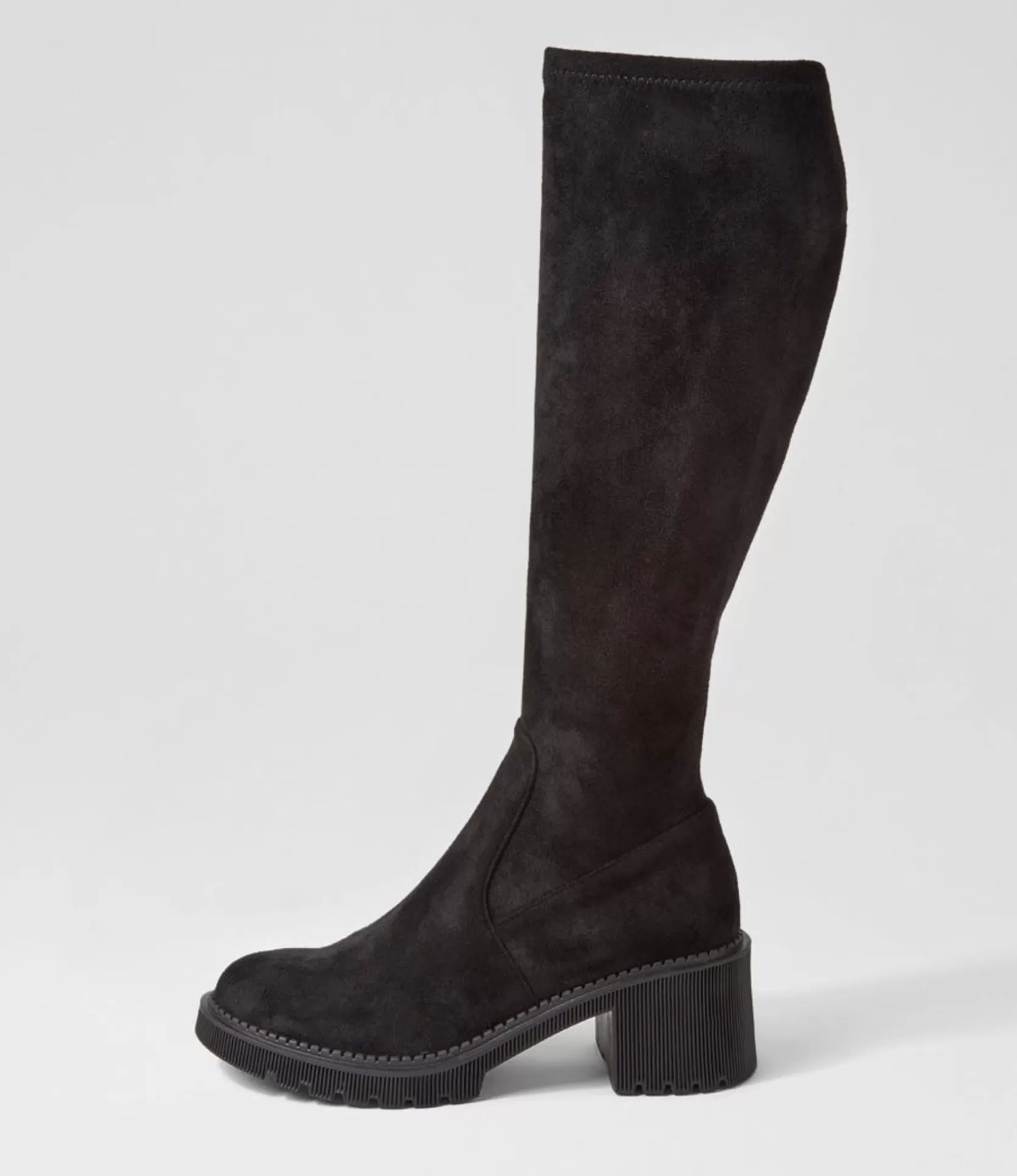 New Zarah Black Stretch Microsuede Knee High Boots Women Boots