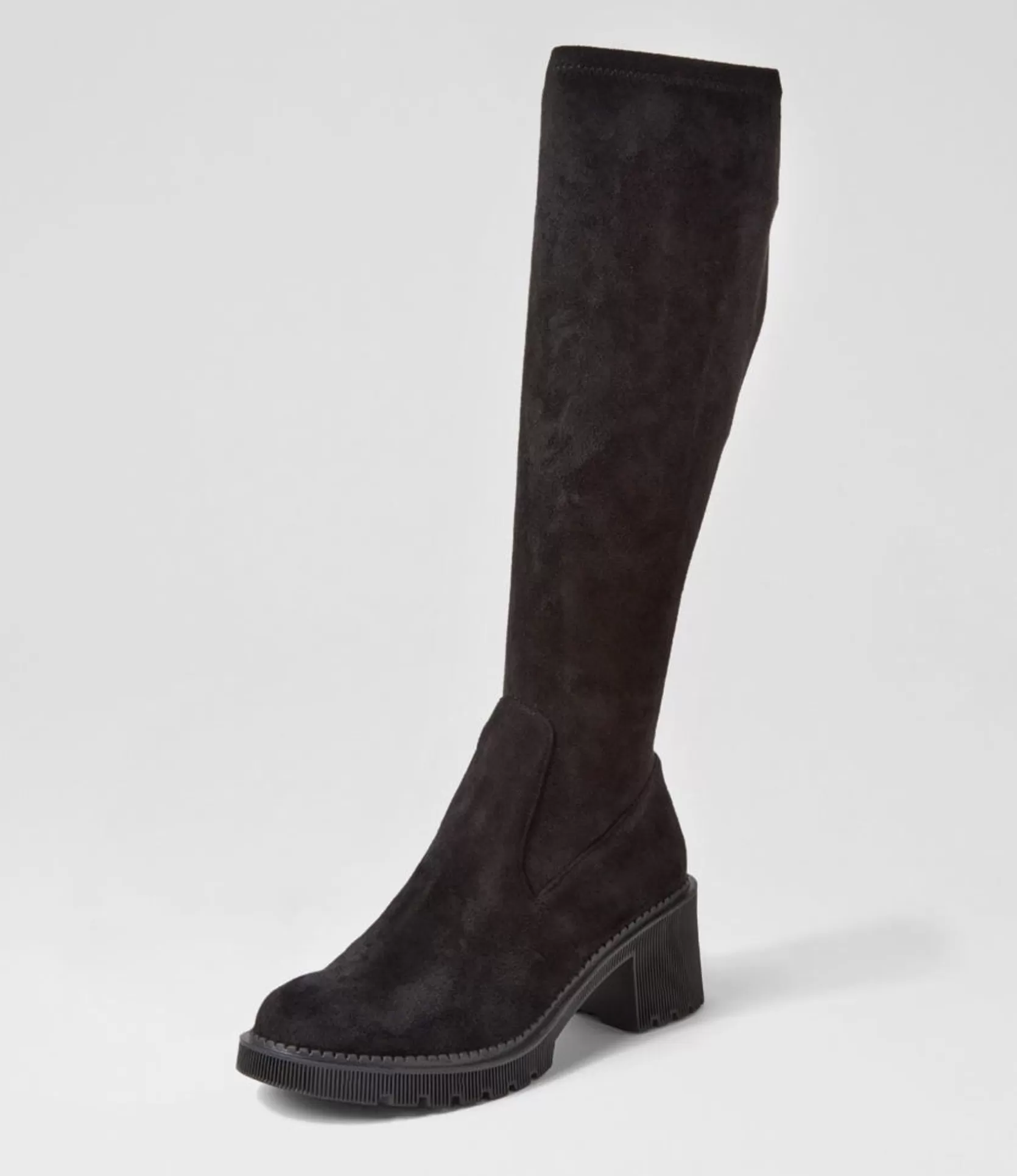New Zarah Black Stretch Microsuede Knee High Boots Women Boots