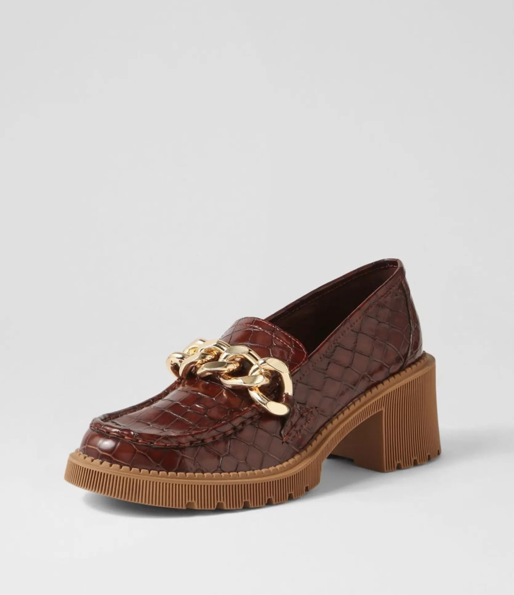 Shop Zuzu Nutmeg Croc Leather Heels Women Loafers